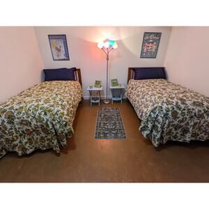 Lot 2 LONG TWIN BEDSPREADS Coverlets Retro Vintage 1970's Jacobean Floral Fabric